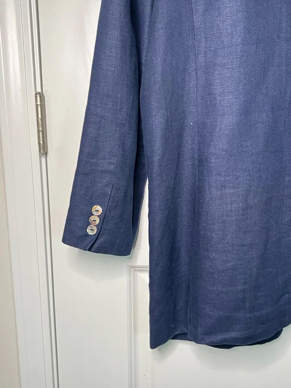 VINTAGE 90s KAREN KANE Women’s Blue 100% Linen Blazer Jacket Size L Preppy